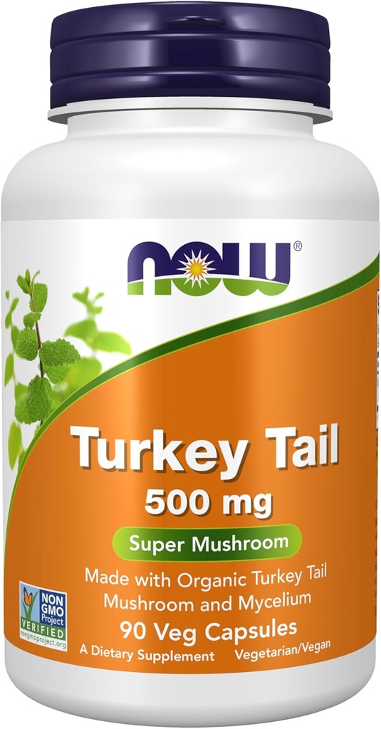 NOW食品は、トルコテール500mg、スーパーマッシュルーム、有機トルコテールマッシュルームとMycelium、90ベジーカプセルで製造