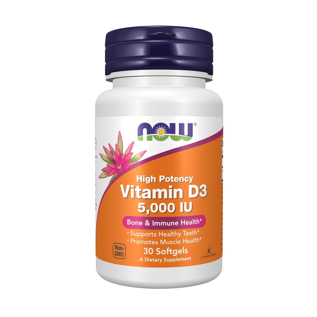 NOWサプリメント、ビタミンD3 5,000 IU、高効力、構造サポート*、30 Softgels