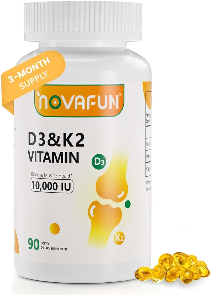 D3-K2-Vitamin-10000 IU | K2-D3-Vitamin-Supplement | コーン、歯の健康、サポート 筋肉及び中心の健康、90 Softgels のためのココナッツ オイルを使って