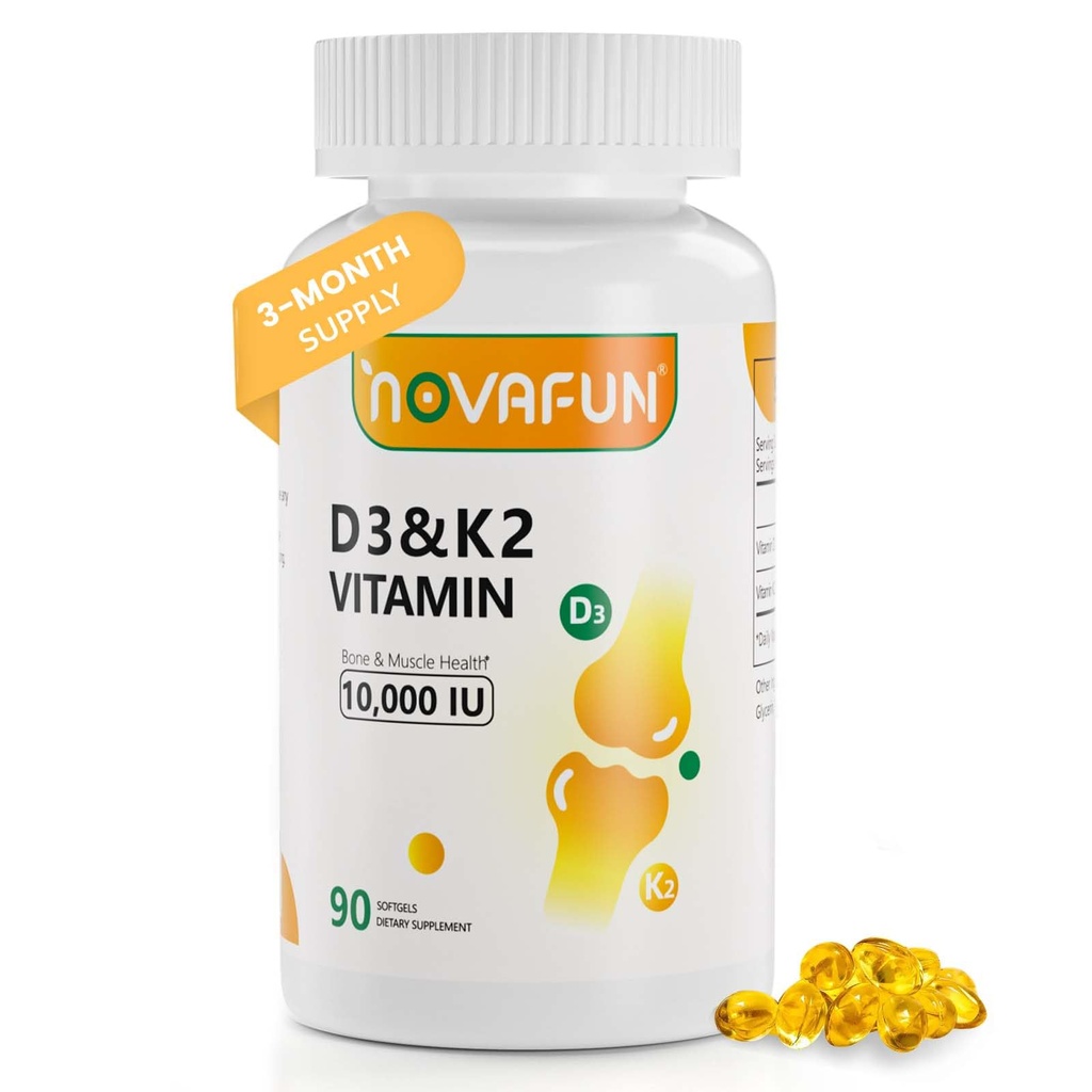 D3-K2-Vitamin-10000 IU | K2-D3-Vitamin-Supplement | 骨、歯の健康、サポート 筋肉及び中心の健康、90 Softgels のためのココナッツ オイルを使って