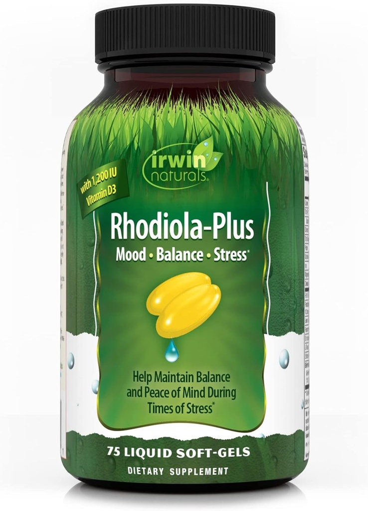 Irwin Naturals Rhodiola Plus - 75液体ソフトジェル - L-テアニン、ビタミンD3&マグネシウム - 25サービングでバランスと平和を維持するのに役立ちます