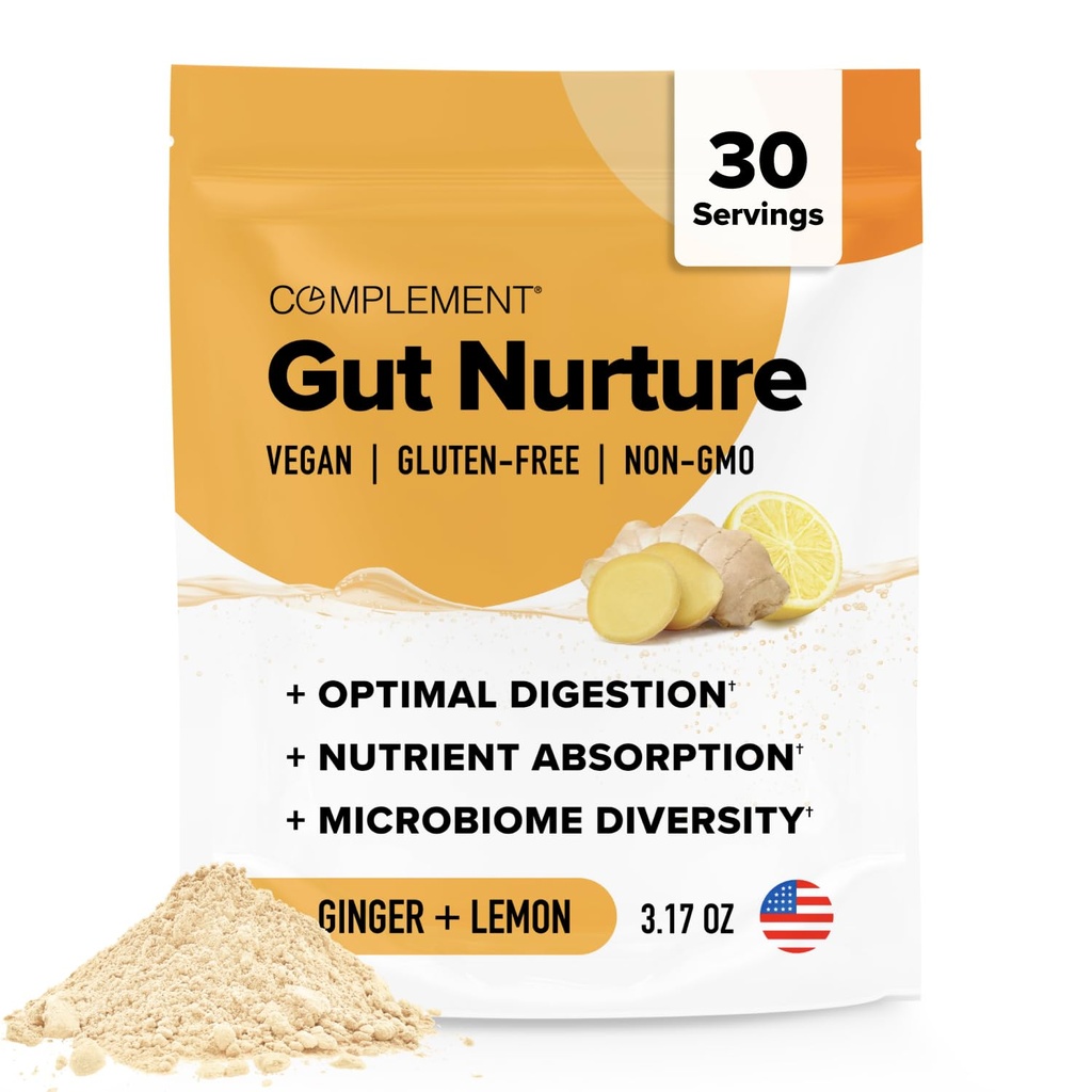 Complement Gut Nurture Prebiotic + Leaky Gutの修理のためのPostbiotic Superfoodの粉、消化器の健康のためのProbiotics - Ginger Root - 30のサービング