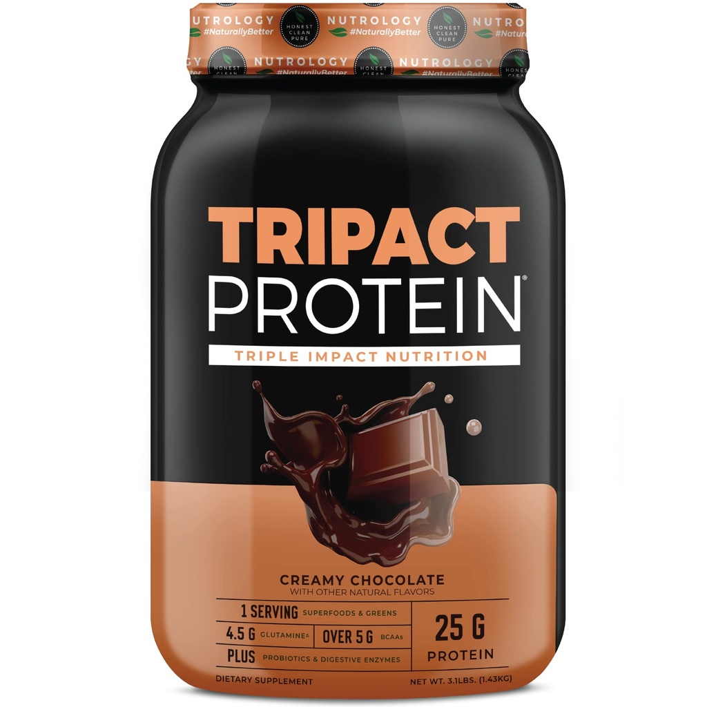 Nutrology の TRIPACT の蛋白質の粉 - 草 Fed の乳状蛋白質の粉、エンドウ豆、米、筋肉回復のための緑及び免除、クリーミー チョコレート味、40 のサービングが付いている 7 インチ 1 食事の取り替えのシェイク