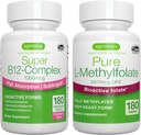 極度のB12コンプレックス1000mcg +純粋な Folate 400mcgのビーガン 束、Methylcobalamin、Adenosylcobalamin及びhydroxocobalamin +によって最大限に活用されたL-Methylfolate、Igennusによる高い吸収のSublingualビタミンB12