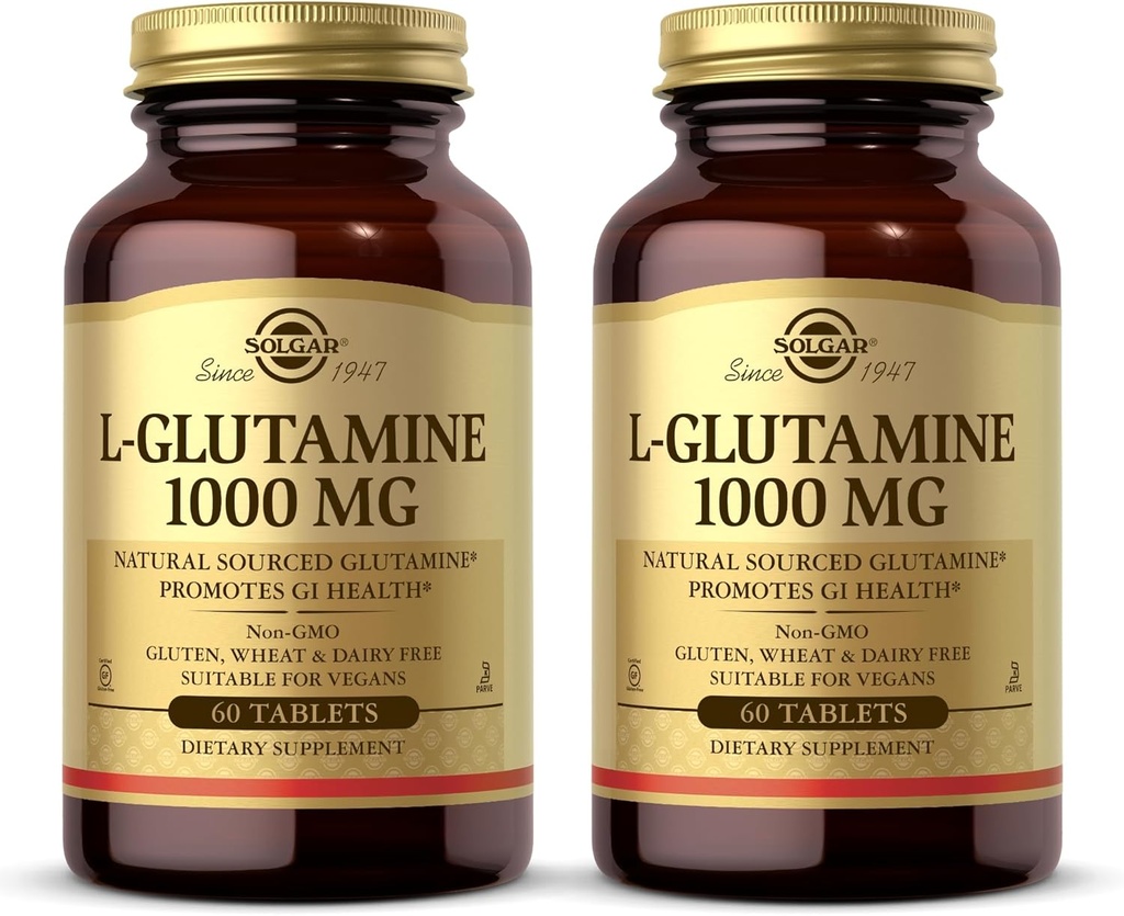 Solgar L-Glutamine 1000 mg, 60 Tablets (Pack of 2) - Natural Muscle Food - Promotes Gastrointestinal (GI) Health - Supports Brain Health - Non-GMO, Vegan, Gluten Free, Kosher - 60 Total Servings
