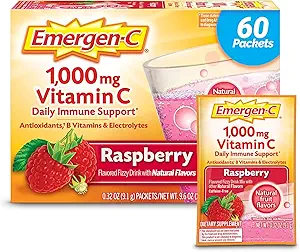 Emergen-C 1000mgビタミンCパウダー、抗酸化剤、ビタミンB、電解液、ビタミンCサプリメント免疫サポート、カフェインフリードリンクミックス、ラズベリー味 - 60 / 2ヶ月の供給