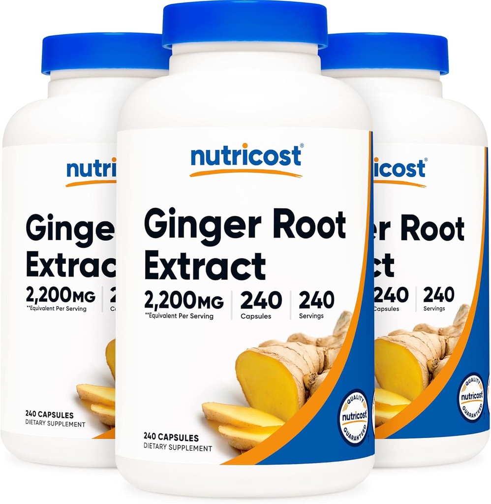 Nutricostのジンジャーの根のエキス550mgの240のカプセル(3本のびん)