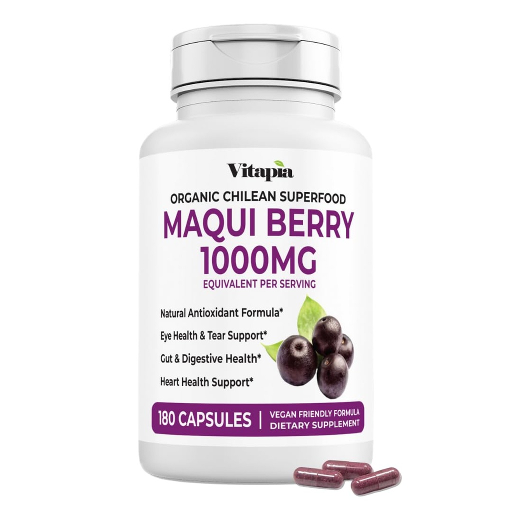 Vitapia Maquiベリー1000mg - マキベリーパウダーサプリメント - ビーガンフレンドリー、非GMOとグルテンフリー - 180ベジギーカプセル