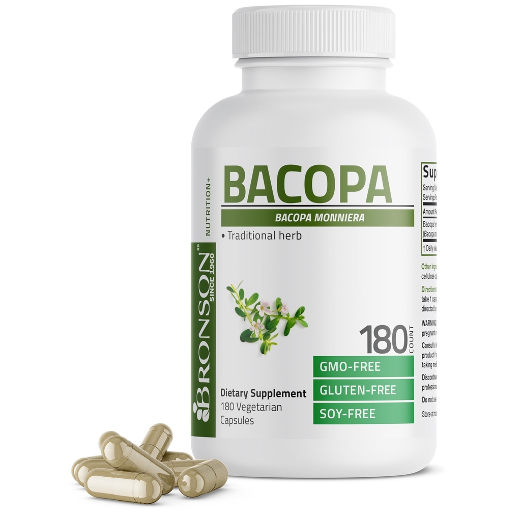 Bronson Bacopaは健康な頭脳機能および精神的性能、従来のハーブ、非GMO、180のベジタリアンのカプセルを支えます