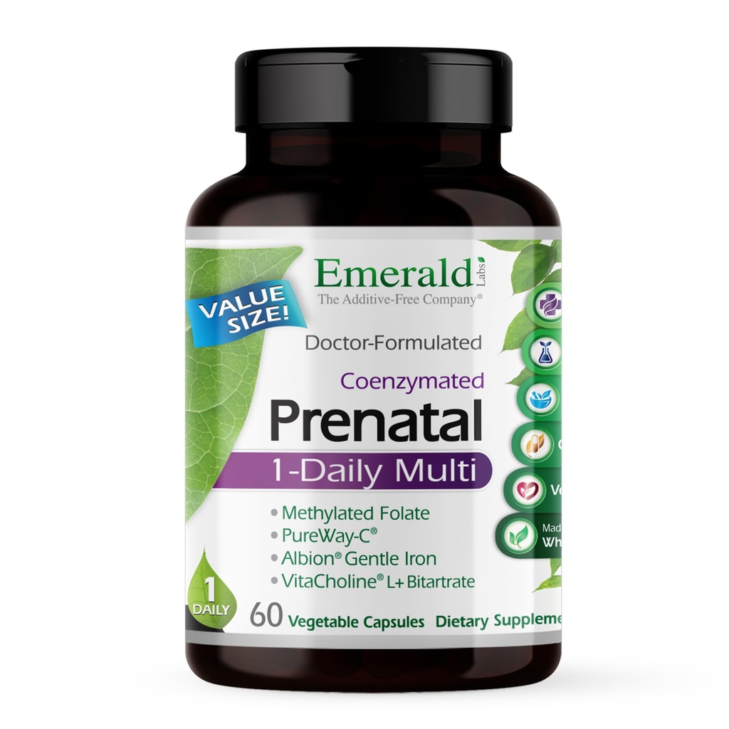 EMERALD LABS Prenatal 1-Daily メチル化された Folate、鉄、全食糧ブレンド及び多く-大豆なし、グルテンフリー- 60 野菜カプセル