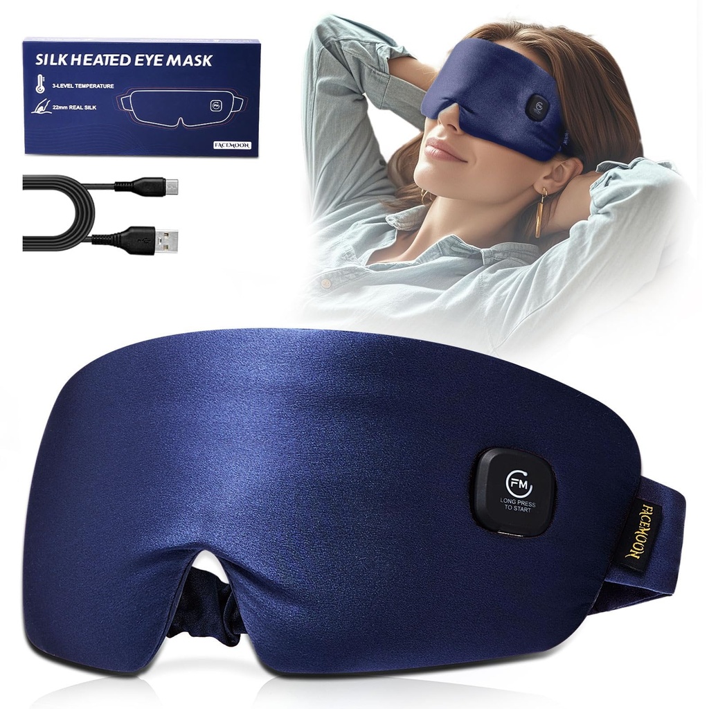 Heated Eye Mask for Dry Eyes - Silk Cordless Warm Eye Compress Moist Heat