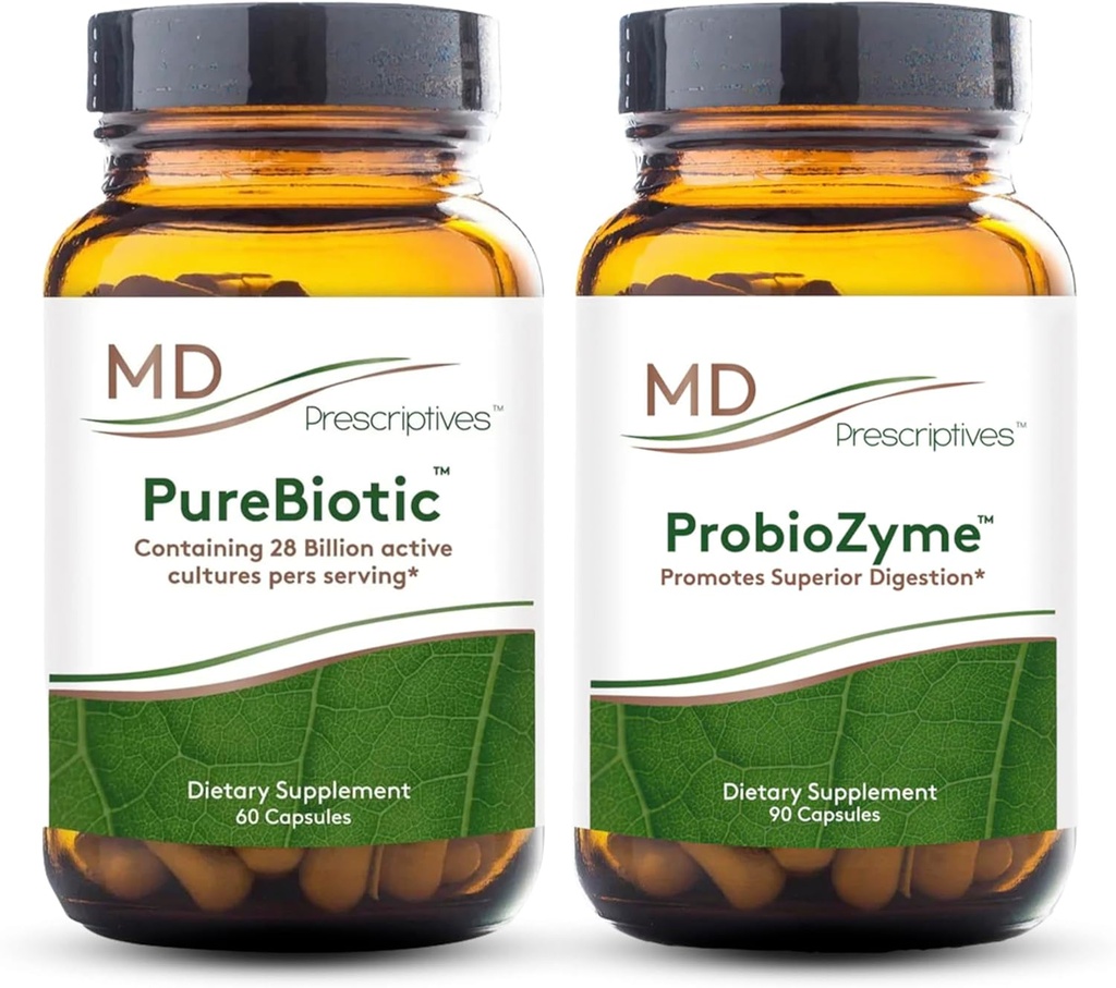 MD Prescriptives PureBioticおよびProbioZymeの束 - 消化及び腸の健康の補足 - 60のカプセル/90のカプセル