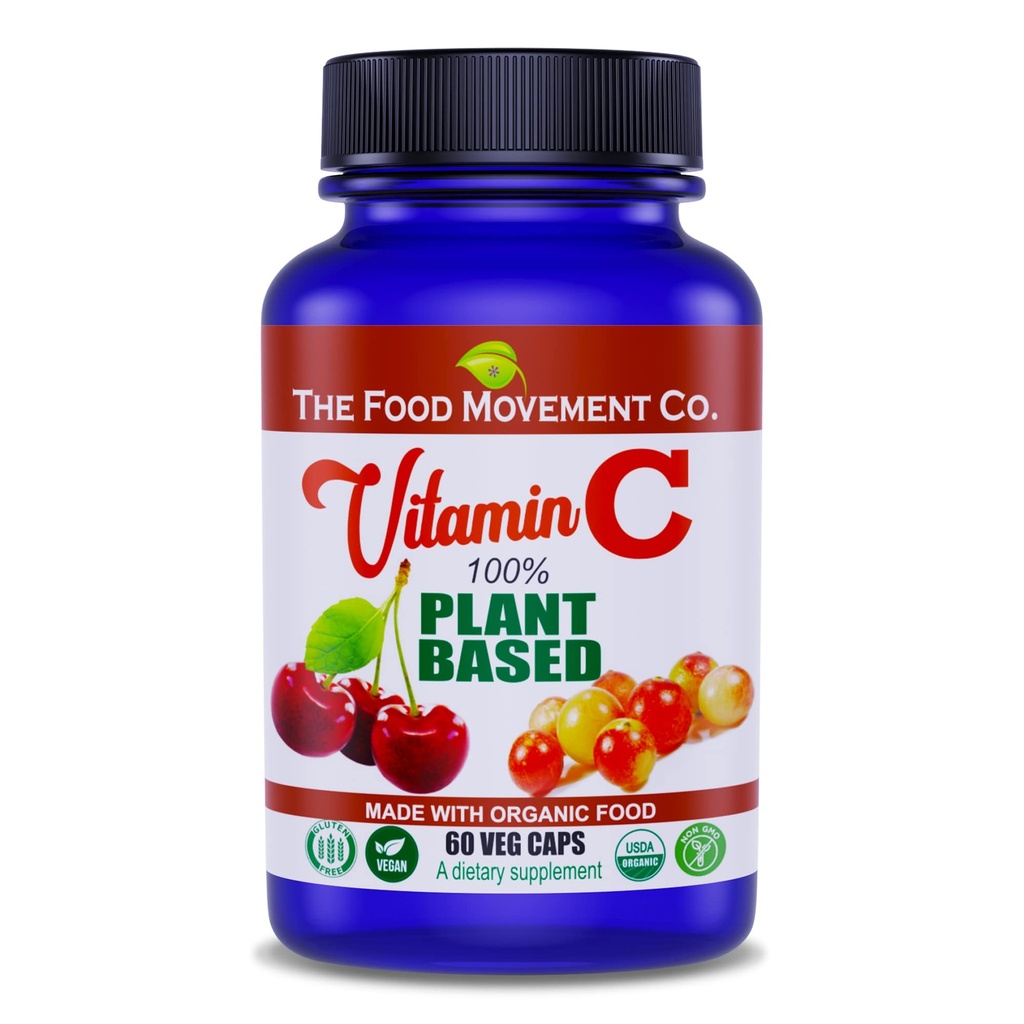 株式会社フードムーブメント 100%植物ベースのビタミンC 60カプセル125mg - 大人免疫システム抗酸化剤サポートサプリメント - 有機非GMOグルテンフリーの果物からの全食品ビーガンサプリメント