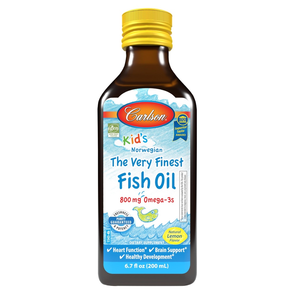 カールソン - キッドの最も良い魚油液、800 mg Omega-3s、Norwegian、ワイルドキャッチフィッシュオイル、オメガ3子供のための液体、持続的に供給、レモン、200ml