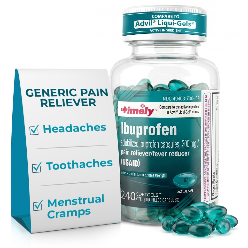 TIME-Cap Labs Ibuprofen 200mg Pain Reliever/Fever Reducer 240 Mini Softgels