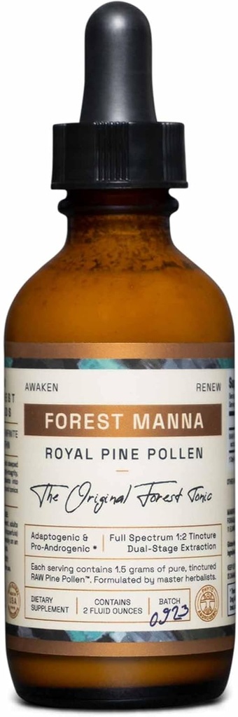 RAW Forest Foods Forest Manna Royal Pine Pollen Tincture – 1:2 True Dual-Stage Extraction – ピュア・パイン・ポレン – 2 Fl Ounce Bottleからのみ