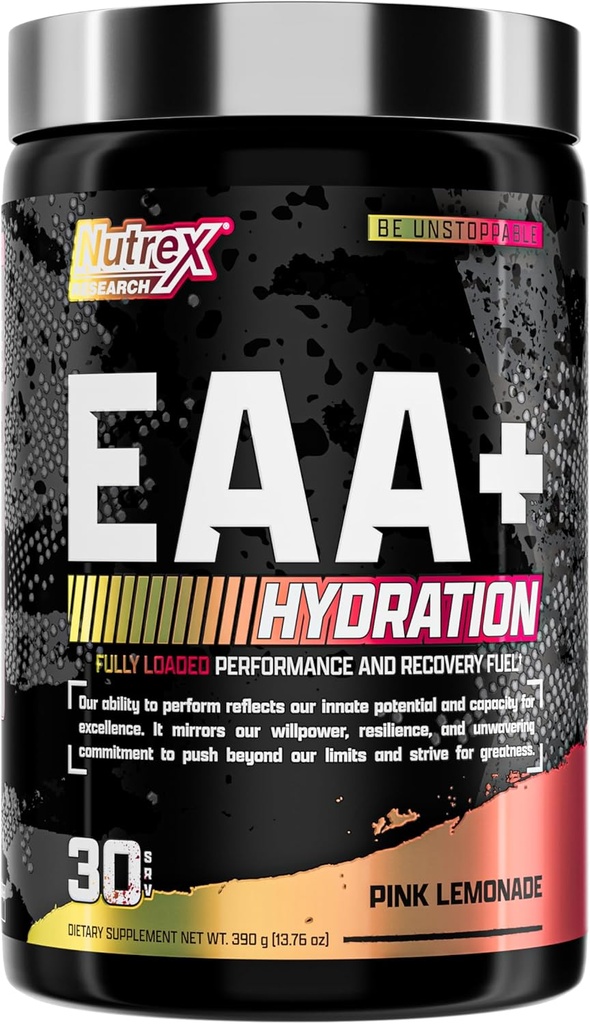 Nutrex Research EAA Hydration | EAAs + BCAAパウダー | 筋肉の回復・強度・筋肉の回復・耐久性 | 8G エッセンシャル アミノ酸 + 電解液 | (パッケージマイ Vary) 30 サービング(ピンクレモネード)