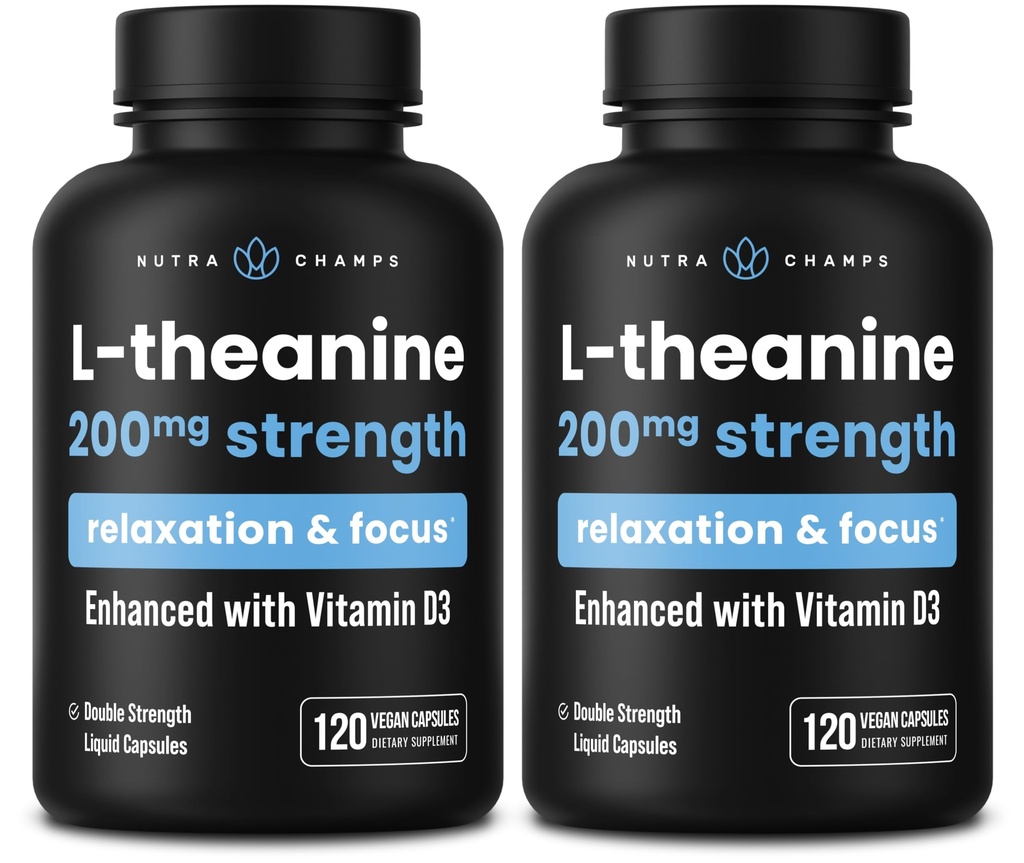 NutraChamps L-テアニン200mgカプセル、ビタミンD3、有機ココナッツオイル、120ビーガンカプセル(パッケージ2)