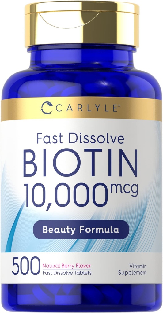 Carlyle Biotin 10,000mcg | 500 速い分解のタブレット | 毛、皮および釘のため | 最大の強さ | ベジタリアン・非GMOのグルテンフリーの補足