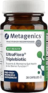メタジェニックス UltraFlora トリプルバイオティック - Gut Health、Microbiome、Immune サポートのための Akkermansia の棚安定した消化器用サプリメント* - プレバイオティクス、プロバイオティック、ポストバイオティクスが含まれています - 30カプセル