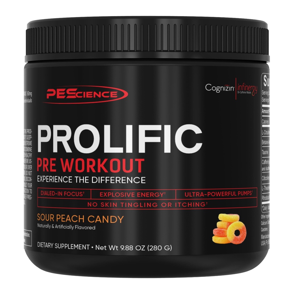 PEScienceは、L-Citrulline Nitric Oxide Booster、エネルギー粉末および焦点のための向知性を持つ男性と女性のための前ワークアウトパウダー - Beta Alanineなしでプレワークアウト - 40 Scoops、サワーPeach Candy