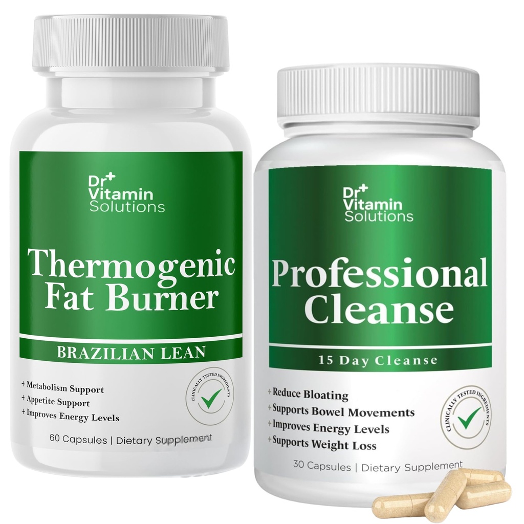 DR VITAMIN SOLUTIONS の熱源の脂肪バーナーおよびデトックスのクレンジング バンドル - 重量管理、腸の健康および膨脹の救助のための15日のクレンジング - 90のカプセル