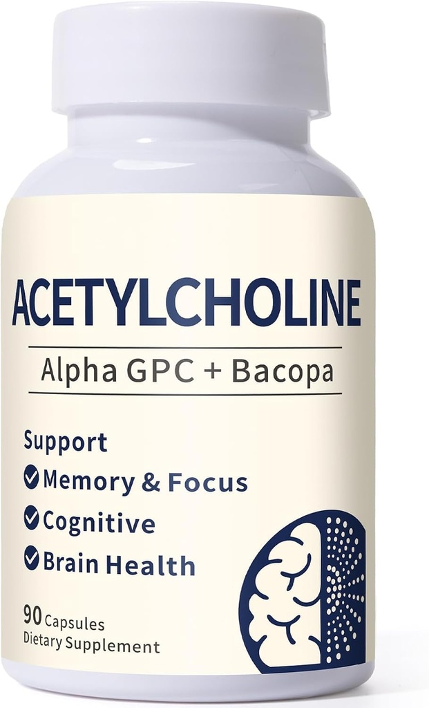 Acetylcholine Supplements – Alpha GPC 600mg + Bacopa – More Effective Than Choline Alone – Supports Memory, Focus & Brain Performance – 90 Capsules