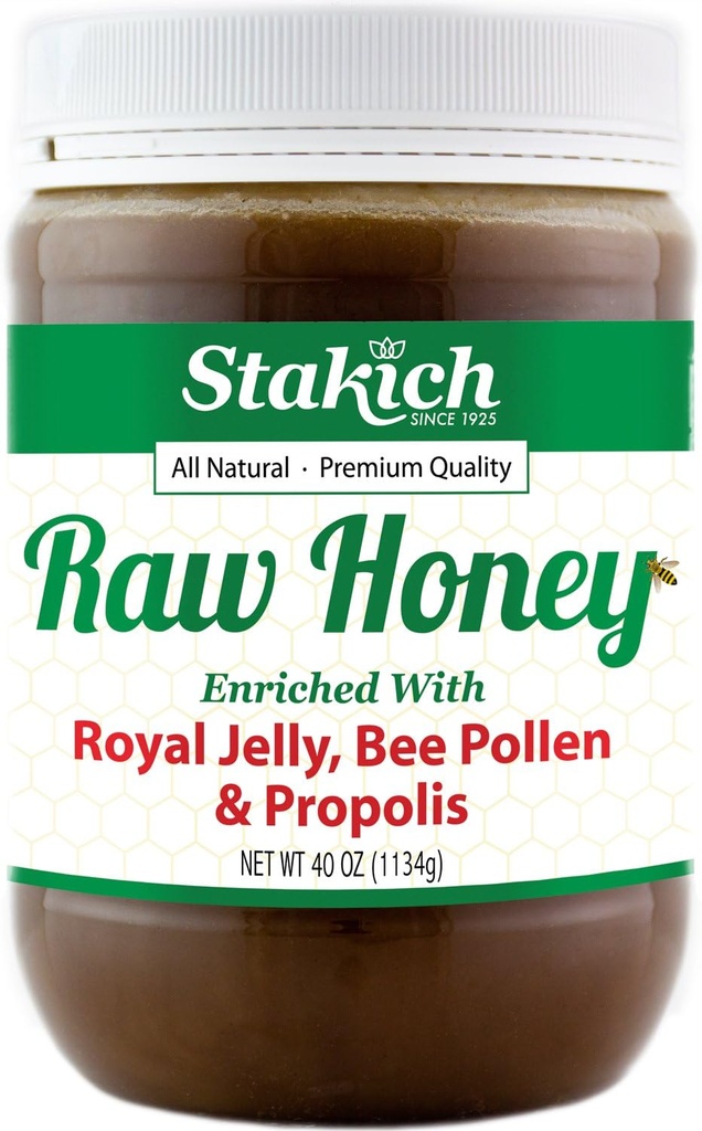 Stakich Royal Jelly, Bee Pollen, プロポリス 生ハニー - 純粋, 加工されていない, 未加熱 - 40 オーアンス