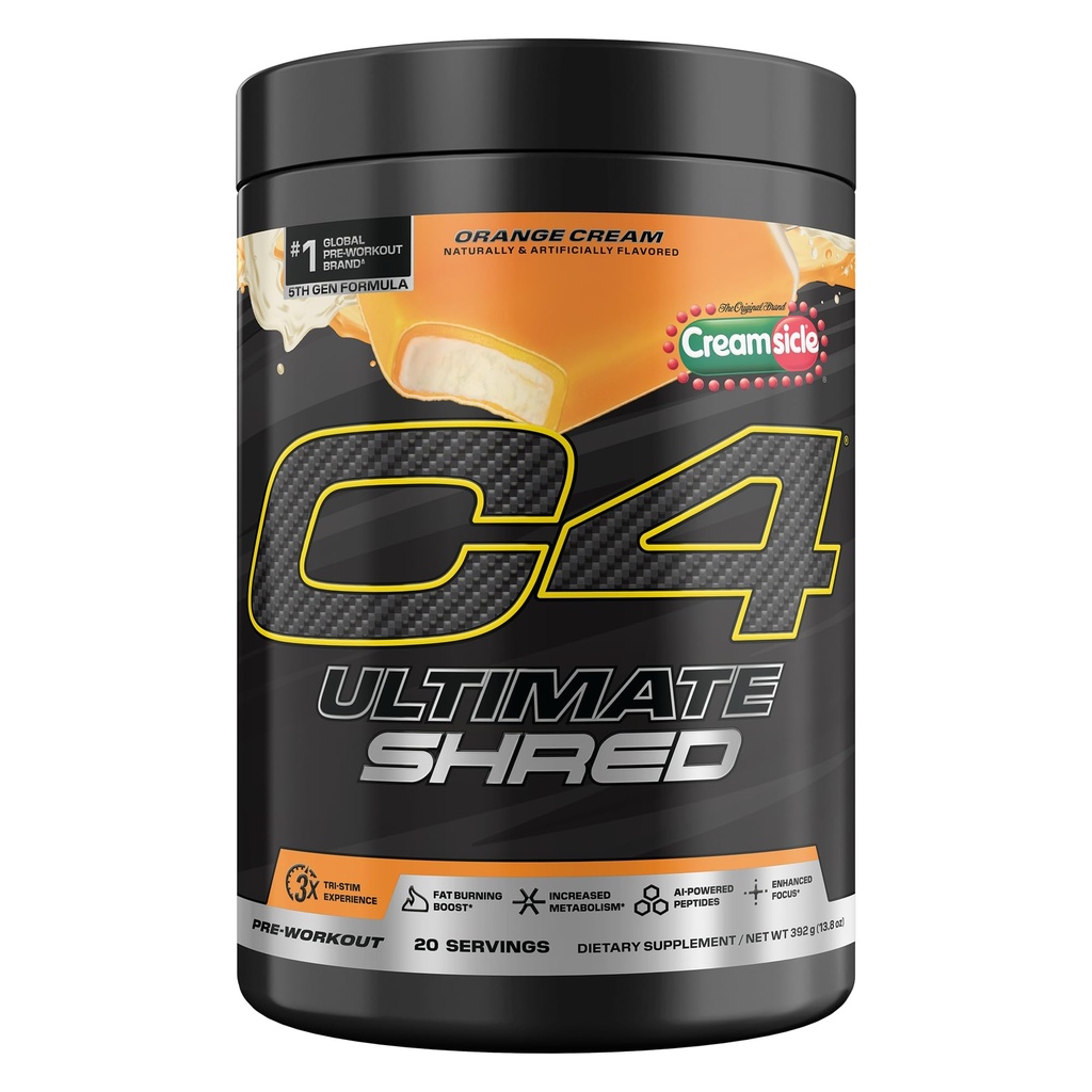 Cellucor C4究極のシュレッドプレワークアウトパウダー、Cayenne Extract + 300mgカフェイン + ティークリン + ダイナミン - オレンジクリームシクル、20サービング