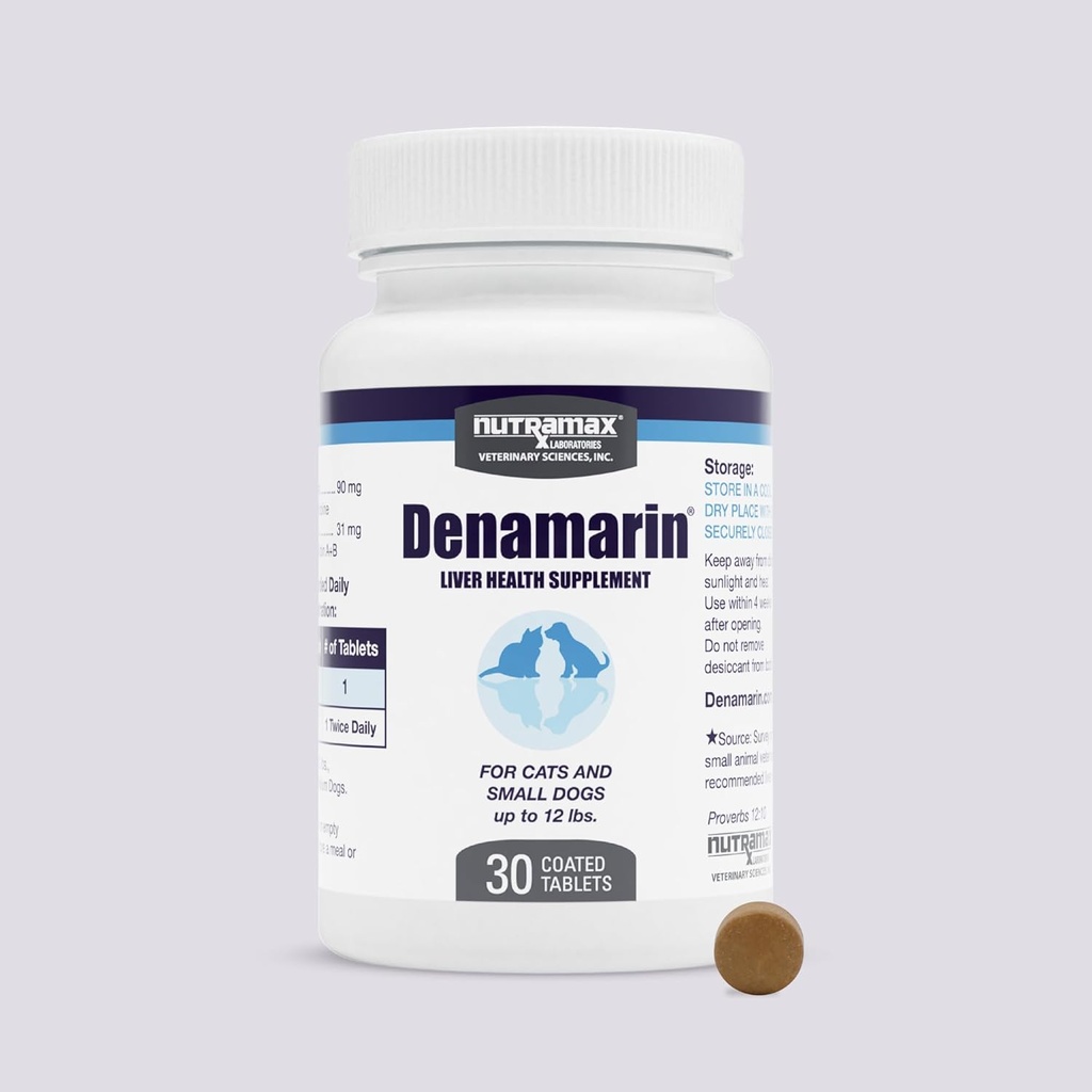 Nutramax Laboratories Denamarin Liver Health Supplement for Small Dogs and Cats - With S-Adenosylmethionine (SAMe) and Silybin, 30 Tablets