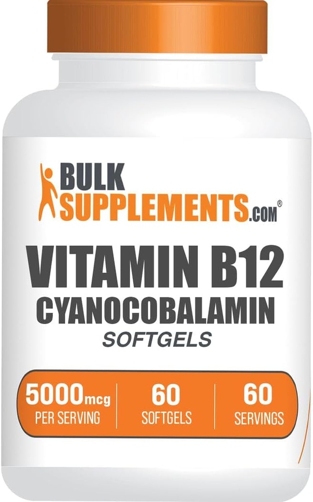 BulkSupplements.com ビタミンB12 5000 mcg Softgels - Cyanocobalamin、ビタミンB12サプリメントとして、エネルギーサポート - グルテンフリー、1回の給食当たりSoftgel、60カウント(パッケージ1)