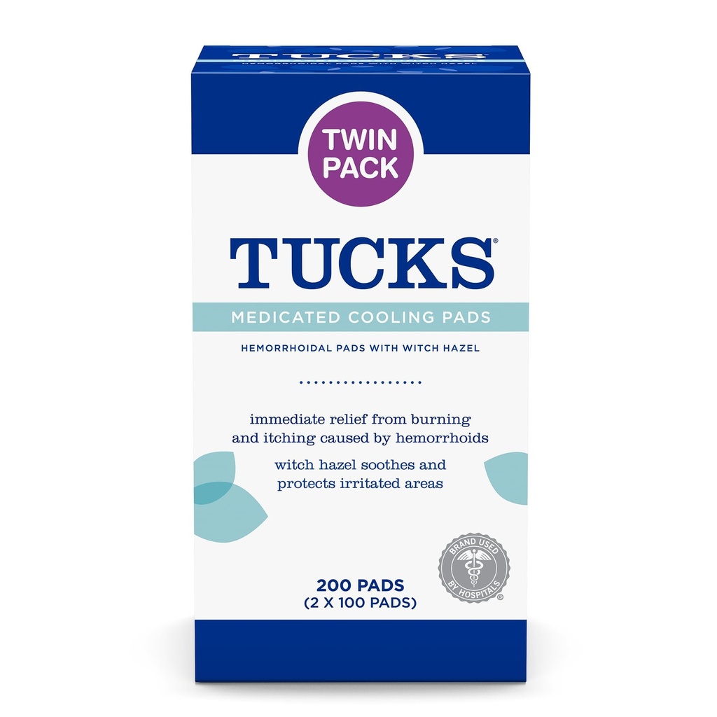 TUCKS Medicated Cooling Pads, 200 Count - Witch Hazel Pads for Sensitive Areas, Cleanse and Protect from Irritation