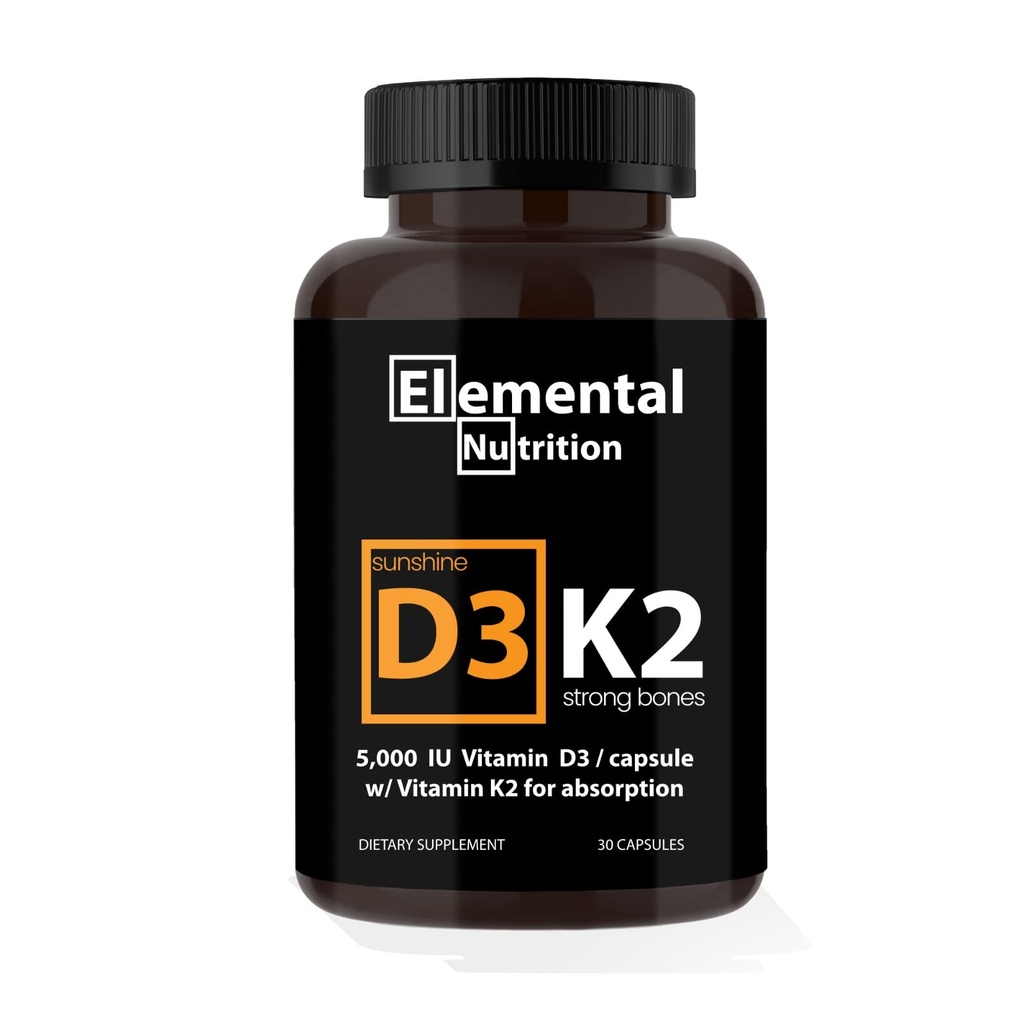 D3の余分強さの補足の骨が付いているビタミンK2   中心の健康の非GMOの方式5000 IUのビタミンD3 125のmcg及び100のmcgのビタミンK2   飲みやすいビタミンK及びD、30のカプセル。