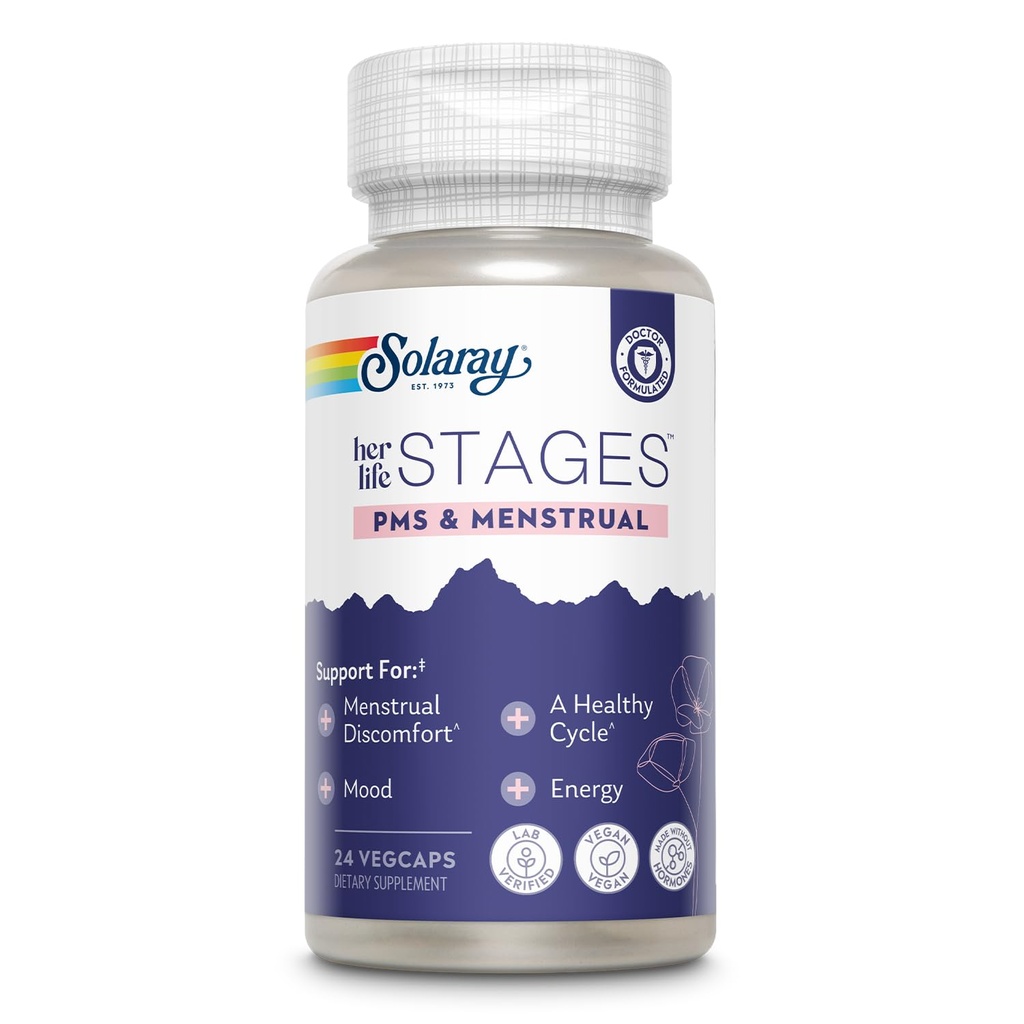 Solaray PMS & Menstrual彼女の人生のステージ - ランプバークの女性のためのPMSサポートサプリメント、Vitex Chasteberry - ホルモンなしで作られた - 60日の保証 - ビーガン、ラボ検証 - 24のサービング、24 VegCaps