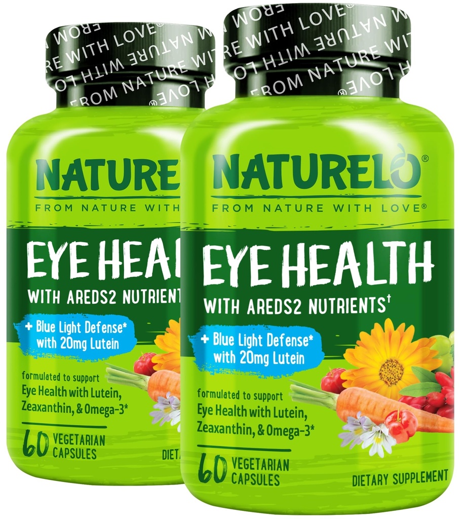 NATURELO の目のビタミン - Lutein、ゼアキサンチン、ビタミン C、E、亜鉛、プラス DHA - ドライアイ、健康な視野、目のサポートのためのサプリメント - 60 ビーガンカプセル(パッケージ 2)