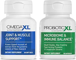 OmegaXL Powerful Joint and Muscle Support Supplement (60 Count) & Probiotic XL - PreforPro, DE111, Shelf Stable - Promote Healthy Gut Flora Growth (30 Veggie caps)