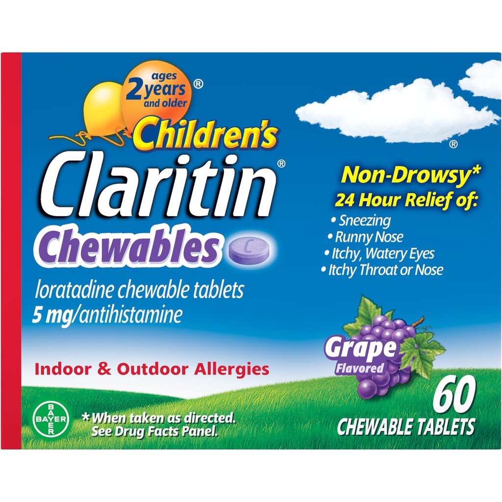 子供のClaritin Chewables 24 HRの子供のアレルギーの薬、ブドウ、60の計算