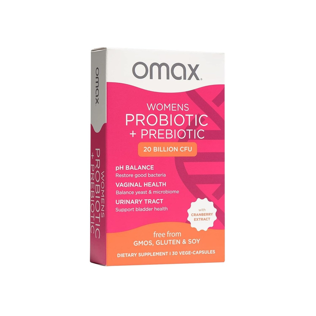 Omax Health Prebiotics and Probiotics Complex for Women, pH Balance, Vag Health, Urinary Tract, Yeast & BV 予防, Lactobacillus & Bifidobacterium | ビーガン, オーガニック, グルテンフリー | 30 Vege-Capsules