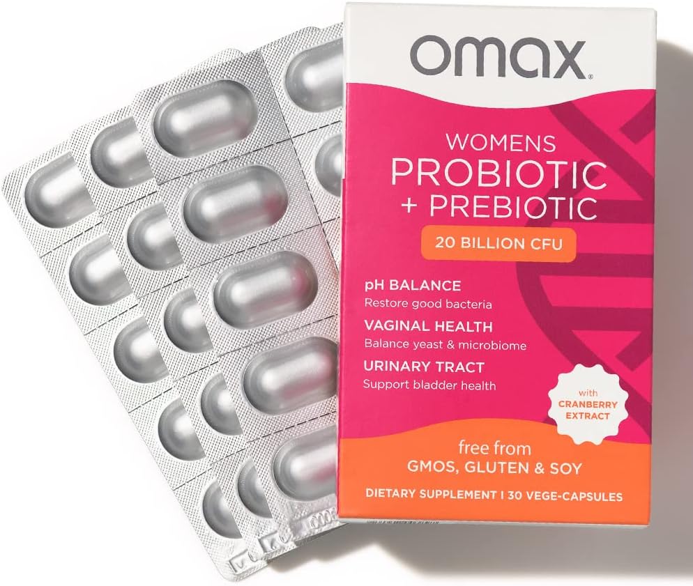 Omax Health Prebiotics and Probiotics Complex for Women, pH Balance, Vag Health, Urinary Tract, Yeast & BV 予防, Lactobacillus & Bifidobacterium | ビーガン, オーガニック, グルテンフリー | 30 Vege-Capsules