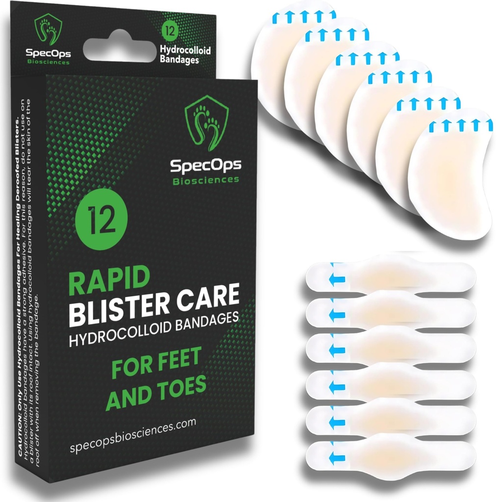 SpecOps Hydrocolloid Blister Bandages for Athletes, 12 Pack