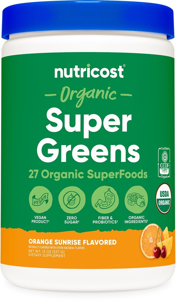 Nutricostオーガニックスーパーグリーンパウダー(30サービング)オレンジサンライズフレーバー - スーパーフードサプリメントドリンクミックス