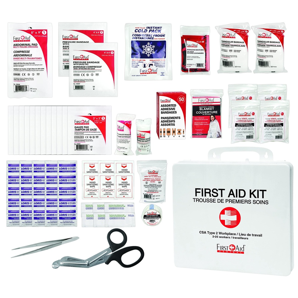 First Aid Central AZ-CSA2SD CSA Deluxe Type 2 25-Person Emergency First Aid Kit For Offices, Worksites, and Construction, 117 Pieces