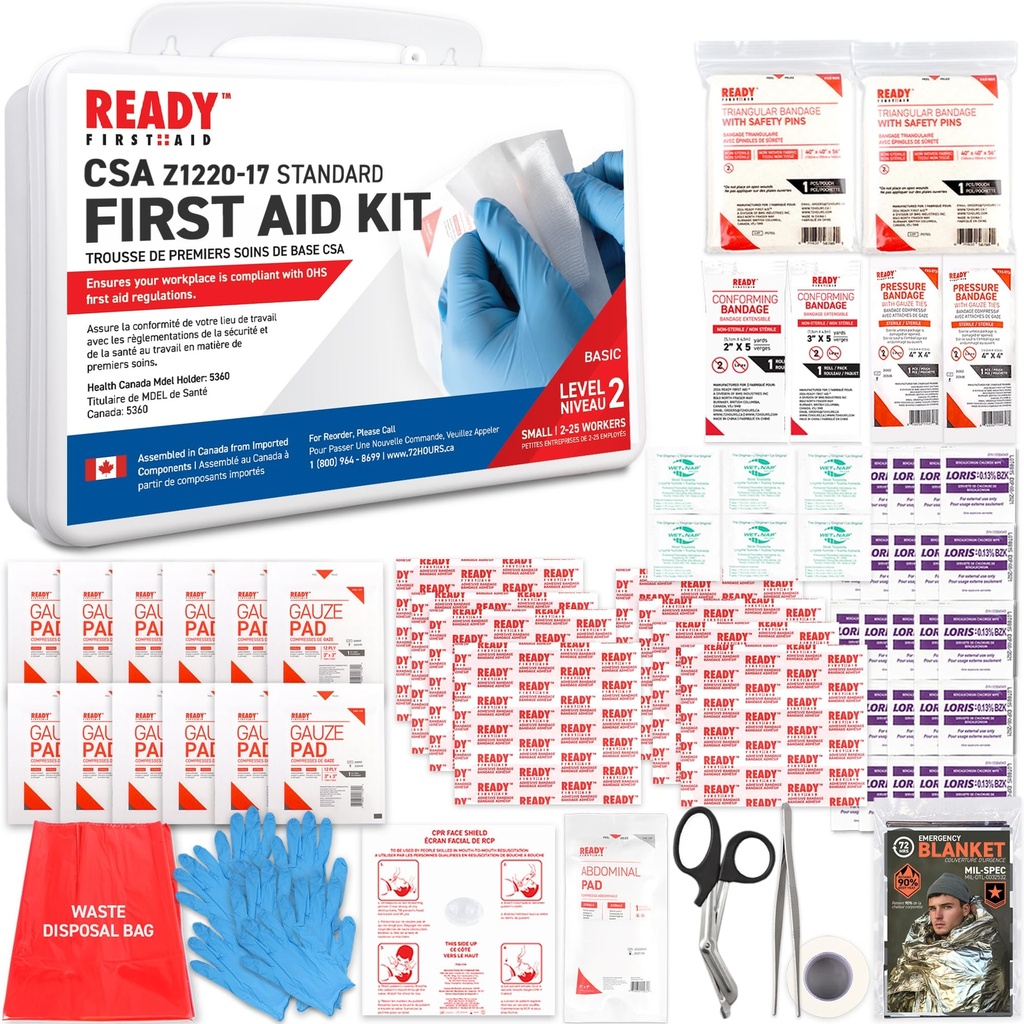 Ready First Aid CSA Type 2 Basic First Aid Kit Plastic Box for 2-25 Workers