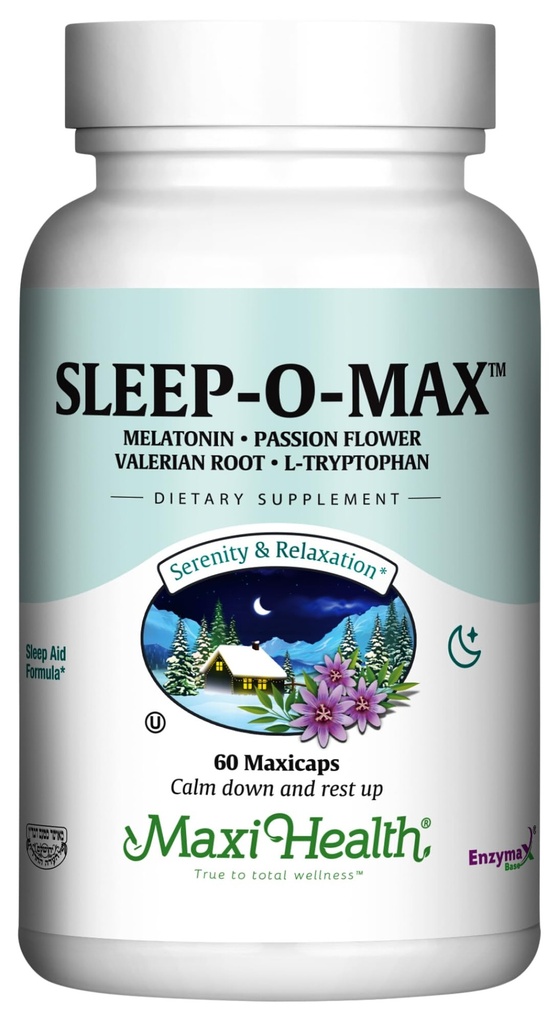 Maxi Health 大人 草 睡眠-O-Max と Valerian Root, Melatonin, トリプトファン, パッションフラワー - ナチュラル 睡眠 サプリメント - Calm Sleep Supportフォーミュラ