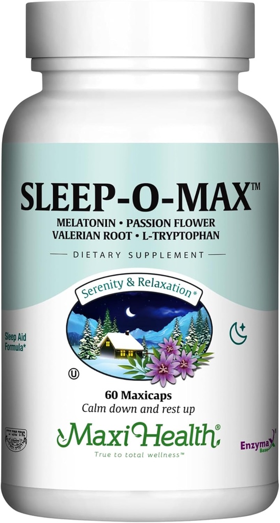 Maxi Health 大人 草 睡眠-O-Max と Valerian Root, Melatonin, トリプトファン, パッションフラワー - ナチュラル 睡眠 サプリメント - Calm Sleep Supportフォーミュラ