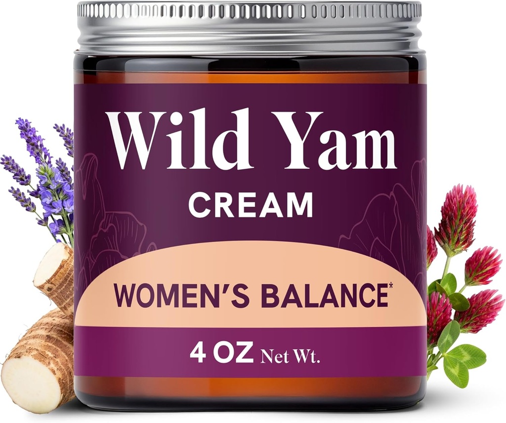 Wild Yam Cream for Hormone Balance | 3450mg Wild Yam for Herbal Menopause & PMS Support | Enriched with Vitex, Black Cohosh, Lavender & More | Estrogen & Progesterone Free Balancing Cream | 4 Oz.