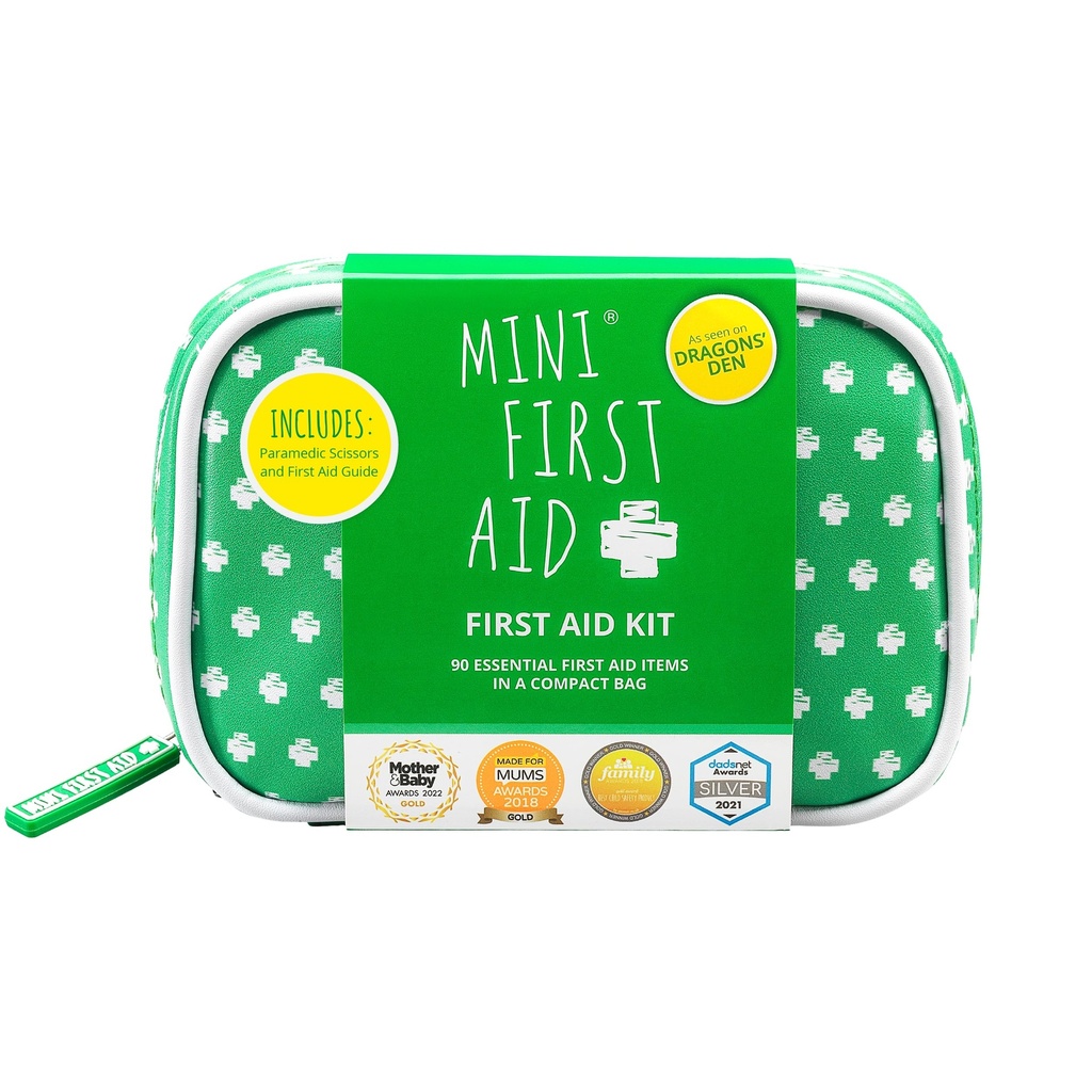 Mini First Aid Kit - 90 Items Kids First Aid Kit Includes Plasters, Bandages, Scissors, Tweezers & Burn Gel – for Car, Home, Office, Travel & Camping - Ideal for Babies & Kids – As Seen on Dragons Den