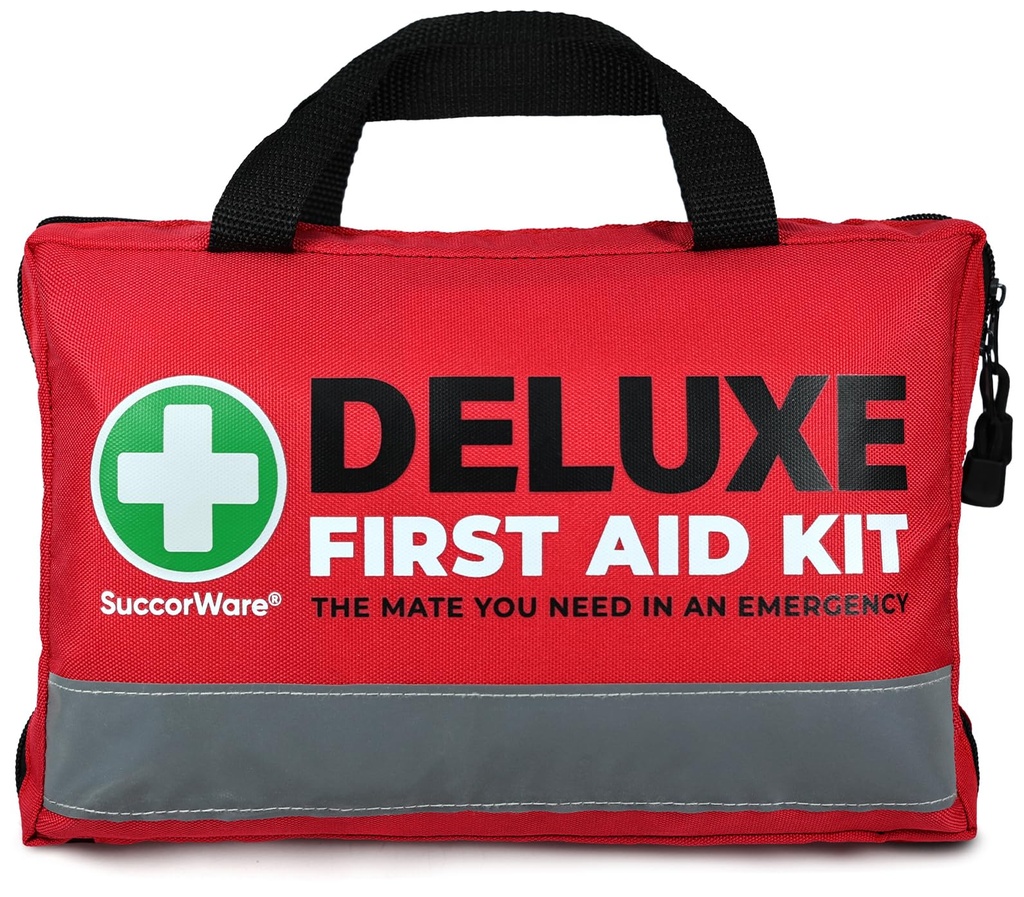 SuccorWare 380 Pieces Deluxe First Aid Kit Compact Trauma Medical Kits with Assorted Bandages, Instant Cold Pack, Emergency Blanket for Home, Travel, Office, Camping, Vehicle, Emergency Kits(Red)