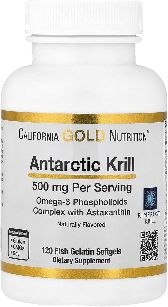 カリフォルニアの金の栄養のAntarctic Krillオイル、アスタキサンチン、自然ないちご及びレモン味、非GMO、グルテンフリー、500のmgの120の魚のゼラチンのSoftgels、2のパックが付いている超高オメガ3