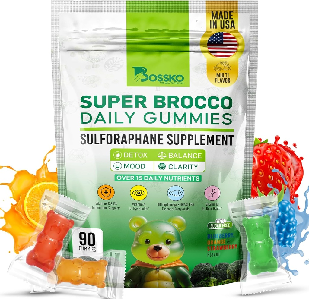 ボスコSulforaphane Gummies with Omega-3 – ブロッコリーSprout抽出物, EPA / DHA&抗酸化剤 – 細胞の健康 & 気分のサポート – 90 ビーガンガミー – ミックスベリー風味 – 砂糖フリー